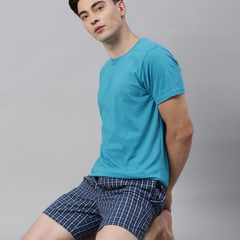 Navy Blue Checks Lounge Short